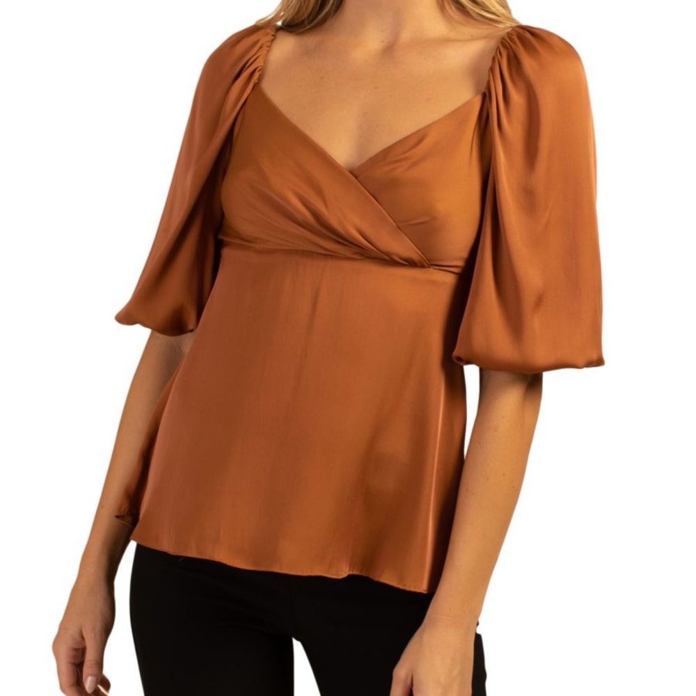 Trina Turk Copper Blouse with Puff Sleeves